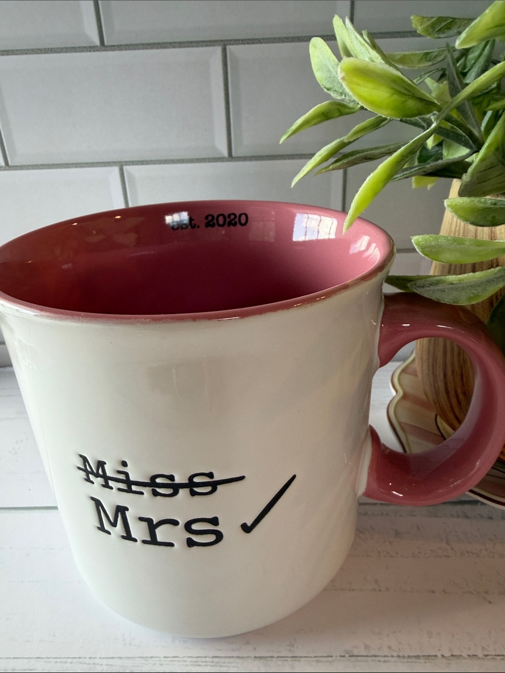 Mrs. Ceramic Coffee Mug - Pink and White est. 2020